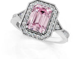 White gold Fancy Pink Emerald  Halo Round Diamond Milgrain Pave Engagement Ring_4