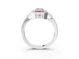 White gold Fancy Pink Emerald  Halo Round Diamond Milgrain Pave Engagement Ring_6