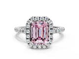 White gold Fancy Pink Emerald  Halo Round Diamond Pavé Band Four-Prong Ring_3