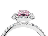 White gold Fancy Pink Emerald  Halo Round Diamond Pavé Band Four-Prong Ring_7