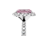 White gold Fancy Pink Emerald  Halo Round Diamond Pavé Band Four-Prong Ring_8