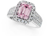 White gold Fancy Pink Emerald  Halo Round Diamond Pave Band with Prong Setting 1