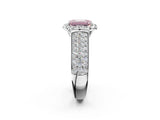 White gold Fancy Pink Emerald  Halo Round Diamond Pave Band with Prong Setting 2