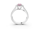 White gold Fancy Pink Emerald  Halo Round Diamond Pave Band with Prong Setting_15