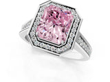 White gold Fancy Pink Emerald  Halo Solitaire Diamond Ring with Pave Band and Bezel Setting_48