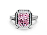 White gold Fancy Pink Emerald  Halo Solitaire Diamond Ring with Pave Band and Bezel Setting_49