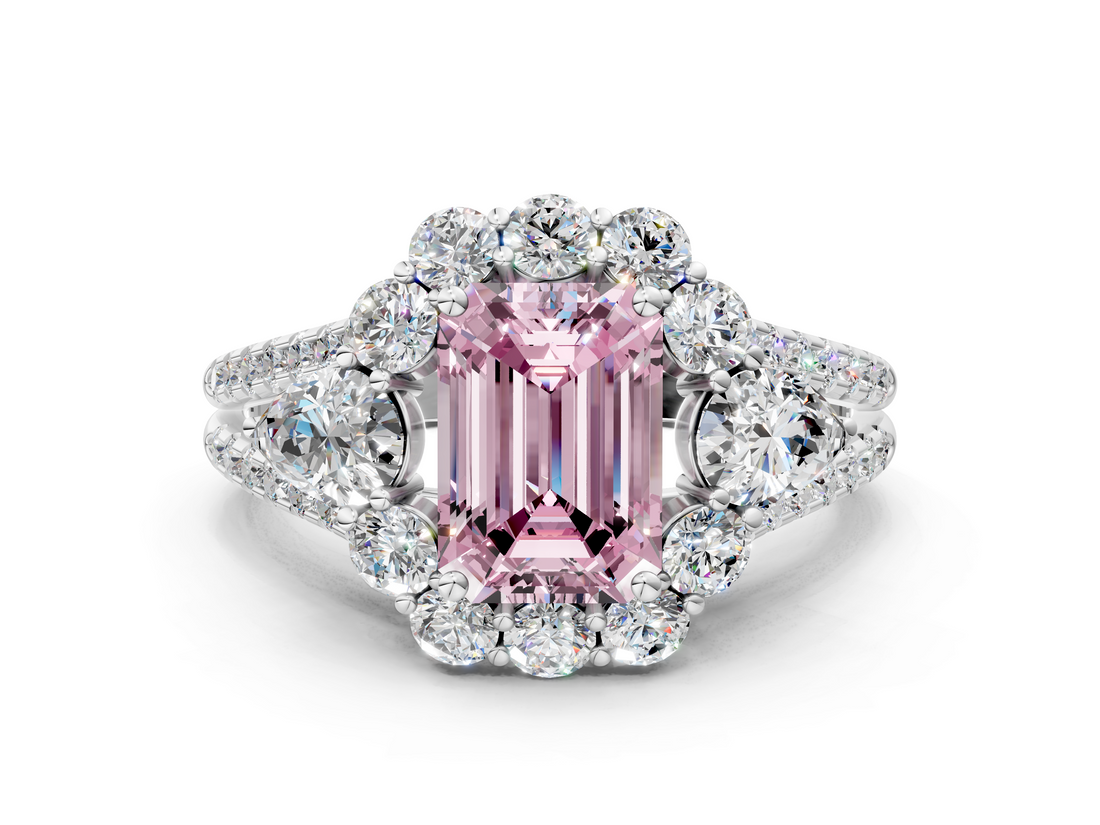 White gold Fancy Pink Emerald  Halo Split Shank Diamond Engagement Ring with Prong Setting_20