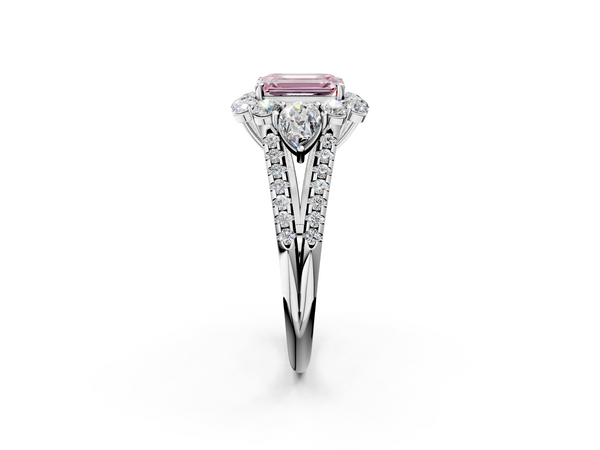 Platinum Fancy Pink Emerald  Halo Split Shank Diamond Engagement Ring with Prong Setting