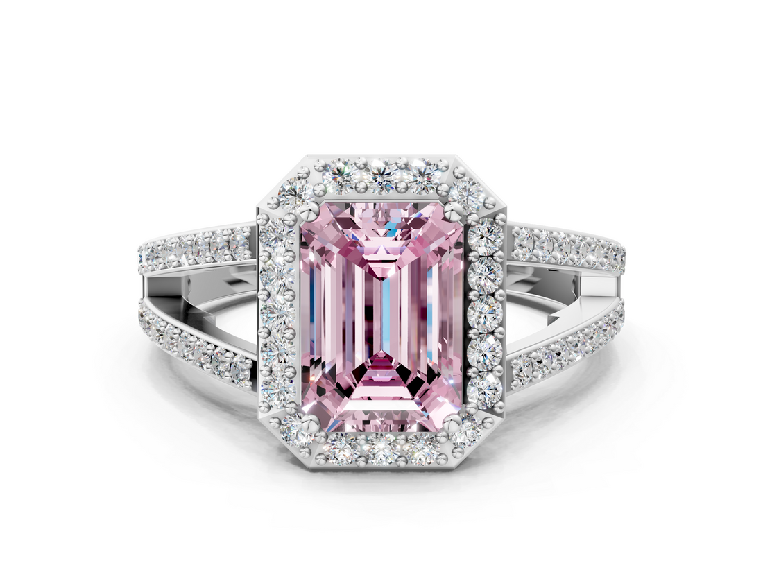 White gold Fancy Pink Emerald  Halo Split Shank Diamond Ring with Four-Prong Setting_32