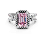 White gold Fancy Pink Emerald  Halo Split Shank Diamond Ring with Pavé Setting_38