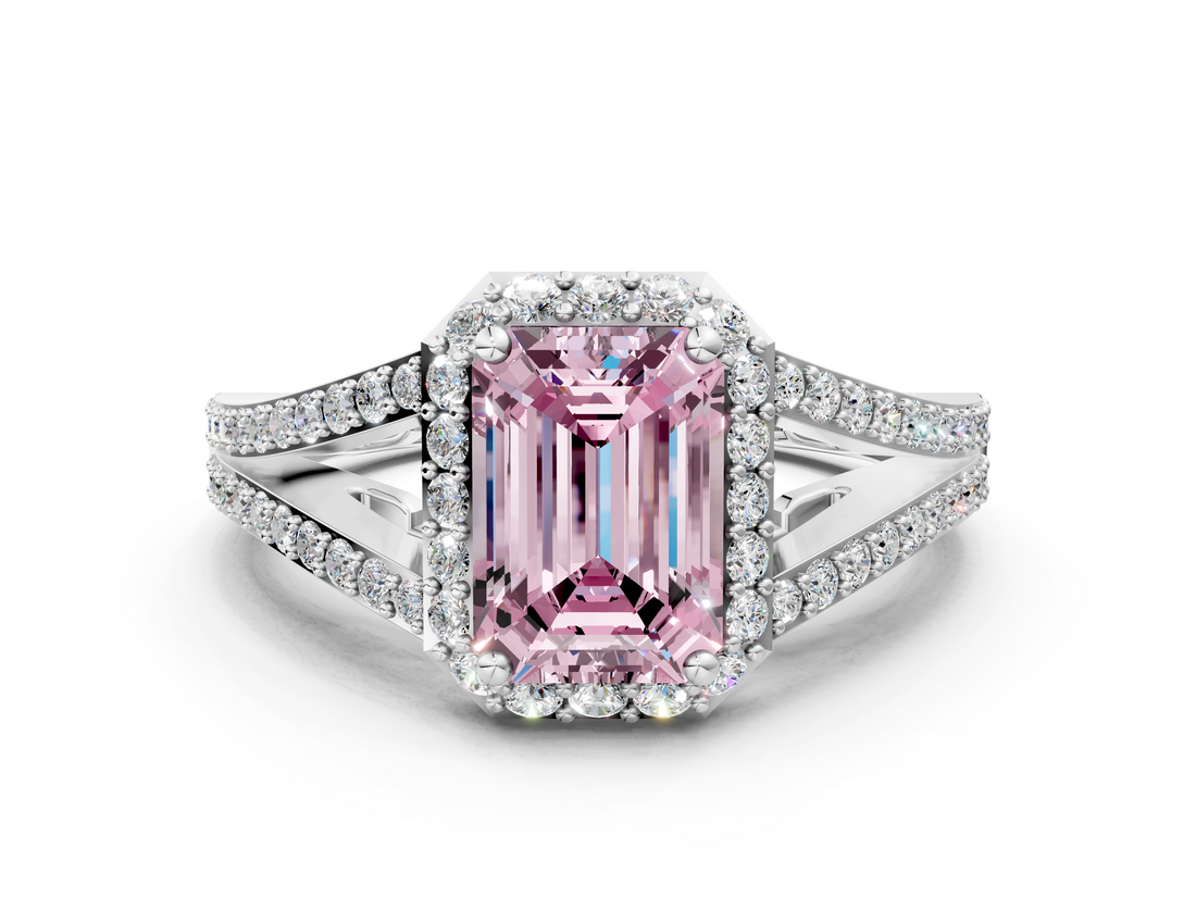 White gold Fancy Pink Emerald  Halo Split Shank Diamond Ring with Prong Setting_20