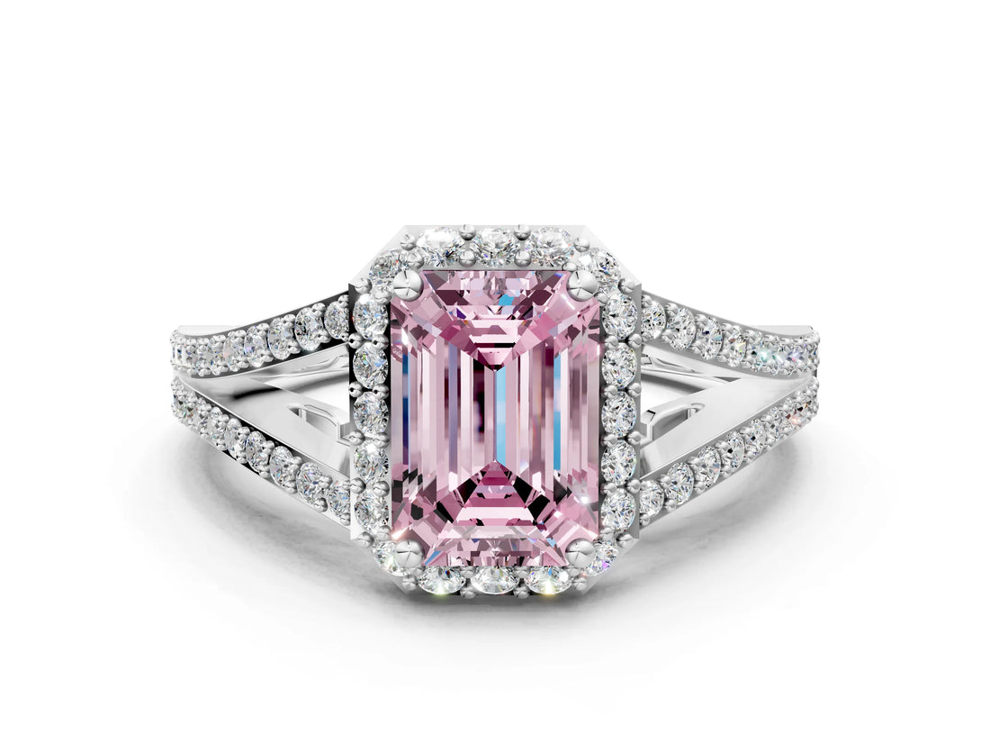 White gold Fancy Pink Emerald  Halo Split Shank Pave Diamond Ring with Four-Prong Setting_49