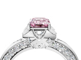 White gold Fancy Pink Emerald  Halo Split Shank Pave Diamond Ring with Petal Prong Setting_48