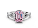 White gold Fancy Pink Emerald  Halo Twist Band Solitaire Prong Setting Ring_114