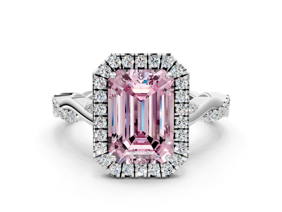 White gold Fancy Pink Emerald  Halo Twist Band Solitaire Ring_20