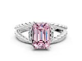 White gold Fancy Pink Emerald  Halo Twisted Band Four-Prong Ring_32