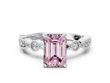 White gold Fancy Pink Emerald  Milgrain Bezel Diamond Engagement Ring with Solitaire Prong Setting_189