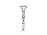 White gold Fancy Pink Emerald  Milgrain Bezel Diamond Engagement Ring with Solitaire Prong Setting_191