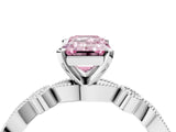 White gold Fancy Pink Emerald  Milgrain Bezel Diamond Engagement Ring with Solitaire Prong Setting_193