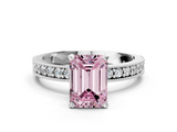 White gold Fancy Pink Emerald  Milgrain Pave Diamond Engagement Ring with Four-Prong Setting_154