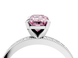 White gold Fancy Pink Emerald  Milgrain Pave Diamond Engagement Ring with Four-Prong Setting_158