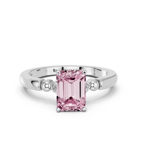 White gold Fancy Pink Emerald  Solitaire Beaded Band with Four-Prong Setting_11