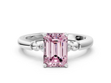 White gold Fancy Pink Emerald  Solitaire Beaded Band with Four-Prong Setting_28