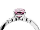 White gold Fancy Pink Emerald  Solitaire Beaded Band with Four-Prong Setting_32