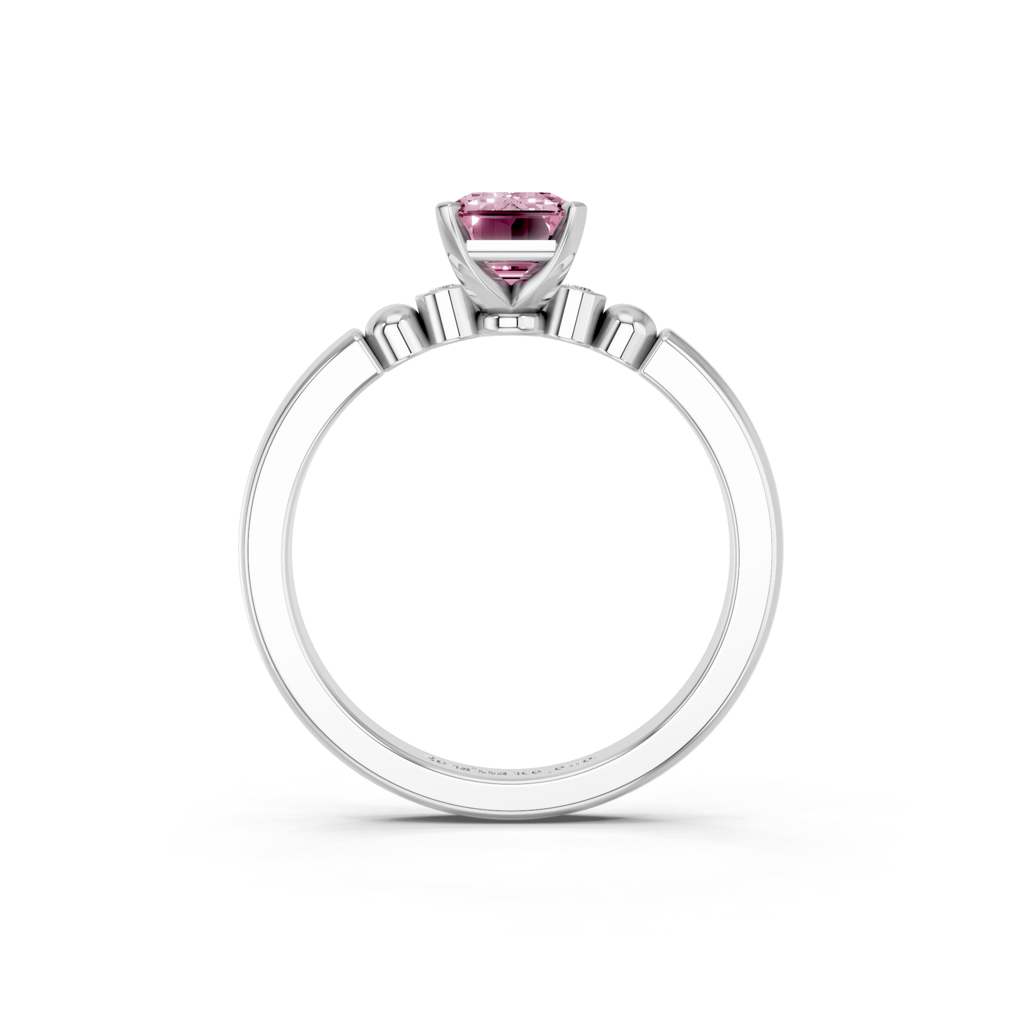 White gold Fancy Pink Emerald  Solitaire Beaded Band with Four-Prong Setting_5