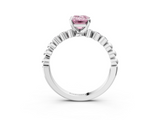 White gold Fancy Pink Emerald  Solitaire Bezel Accent Diamond Engagement Ring with Beaded Band and Four-Prong Setting_76