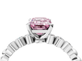 White gold Fancy Pink Emerald  Solitaire Bezel Accent Diamond Engagement Ring with Beaded Band and Four-Prong Setting_77