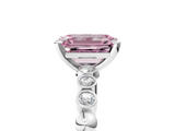 White gold Fancy Pink Emerald  Solitaire Bezel Accent Diamond Engagement Ring with Beaded Band and Four-Prong Setting_78