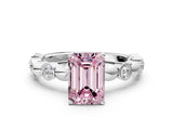 White gold Fancy Pink Emerald  Solitaire Bezel-Set Diamond Ring with Beaded Band and Four-Prong Setting_32