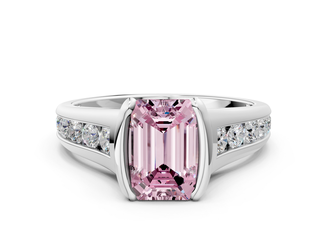 White gold Fancy Pink Emerald  Solitaire Bezel-Set Diamond Ring with Channel-Set Band_37
