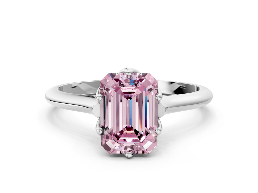 White gold Fancy Pink Emerald  Solitaire Cathedral Diamond Ring with Six-Prong Setting_17