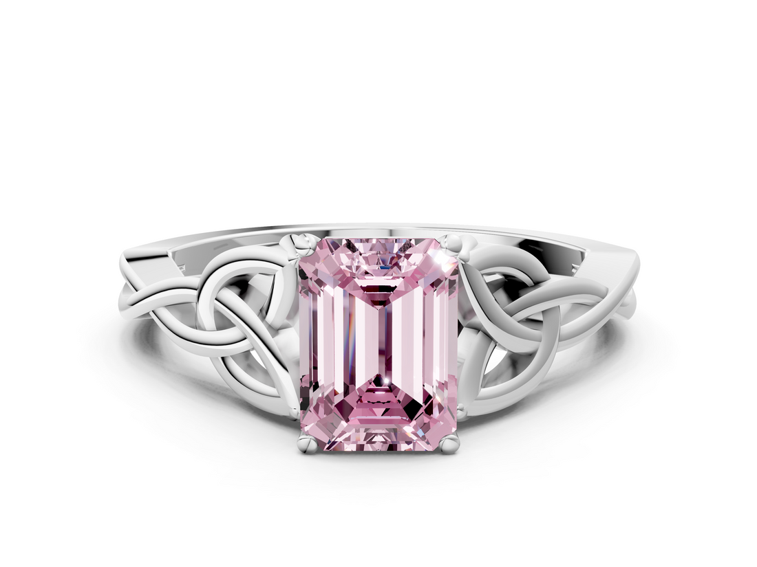 White gold Fancy Pink Emerald  Solitaire Celtic Knot Engagement Ring with Four-Prong Setting_42