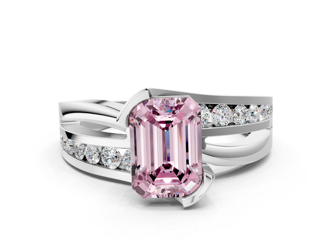 White gold Fancy Pink Emerald  Solitaire Channel-Set Split Shank Ring with Tension Prong Setting_3