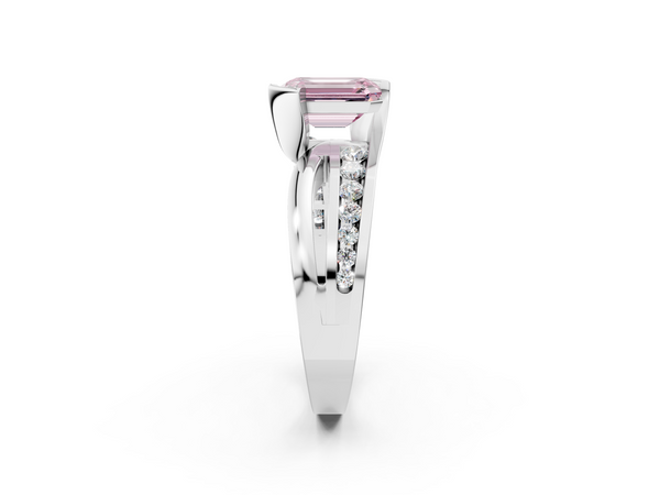 Platinum Fancy Pink Emerald  Solitaire Channel-Set Split Shank Ring with Tension Prong Setting