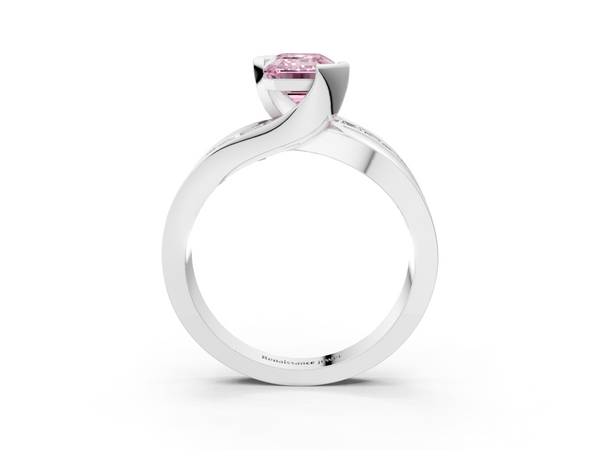 Platinum Fancy Pink Emerald  Solitaire Channel-Set Split Shank Ring with Tension Prong Setting