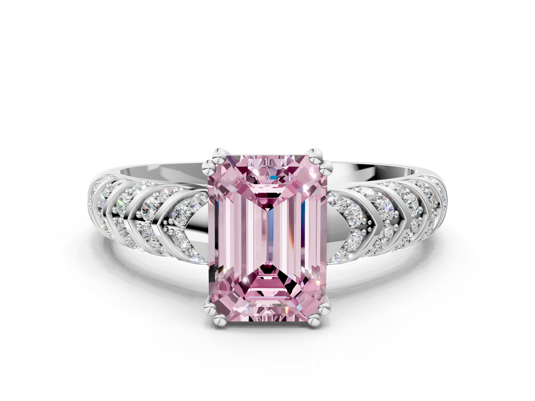 White gold Fancy Pink Emerald  Solitaire Chevron Pave Diamond Engagement Ring with Six-Prong Setting_3