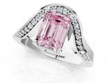 White gold Fancy Pink Emerald  Solitaire Diamond Engagement Ring with Pave Band and Four-Prong Setting 2
