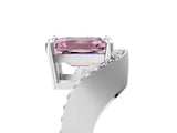 White gold Fancy Pink Emerald  Solitaire Diamond Engagement Ring with Pave Band and Four-Prong Setting