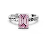 White gold Fancy Pink Emerald  Solitaire Diamond Engagement Ring with XO Engraved Band and Four-Prong Setting