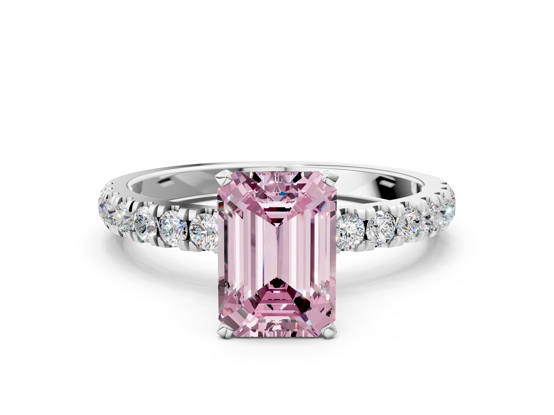 White gold Fancy Pink Emerald  Solitaire Diamond Pavé Band with Four-Prong Setting_28