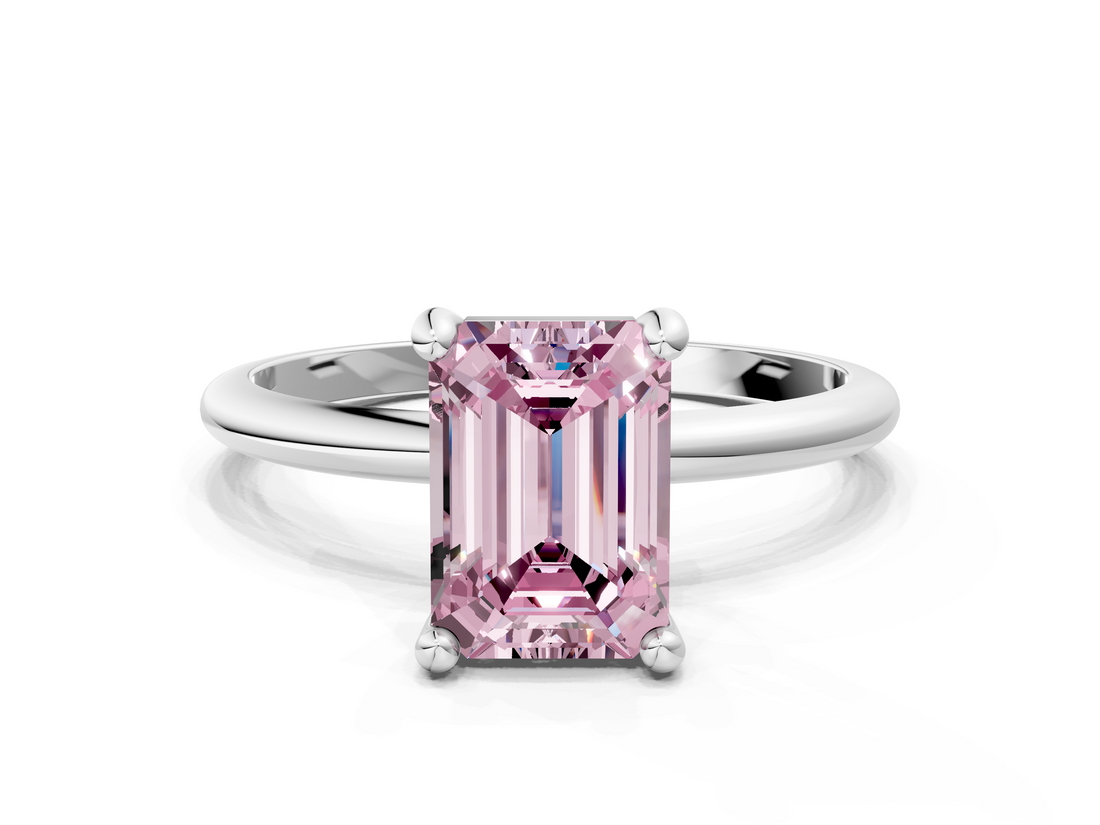 White gold Fancy Pink Emerald  Solitaire Diamond Ring with 4-Prong Setting on a Classic Band_3