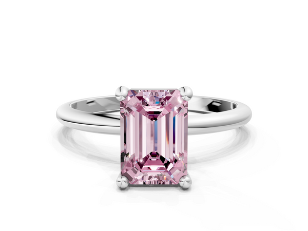 White gold Fancy Pink Emerald  Solitaire Diamond Ring with 4-Prong Setting on a Classic Band