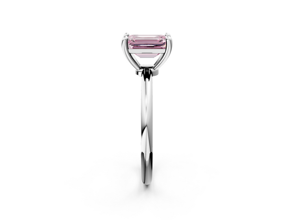 White gold Fancy Pink Emerald  Solitaire Diamond Ring with 4-Prong Setting on a Classic Band