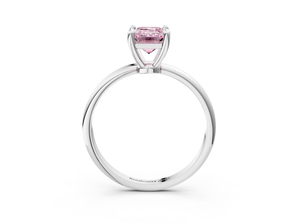 White gold Fancy Pink Emerald  Solitaire Diamond Ring with 4-Prong Setting on a Classic Band