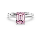 White gold Fancy Pink Emerald  Solitaire Diamond Ring with Bamboo Band and Four-Prong Setting_51