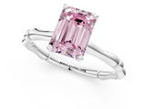 White gold Fancy Pink Emerald  Solitaire Diamond Ring with Bamboo Band and Four-Prong Setting_52